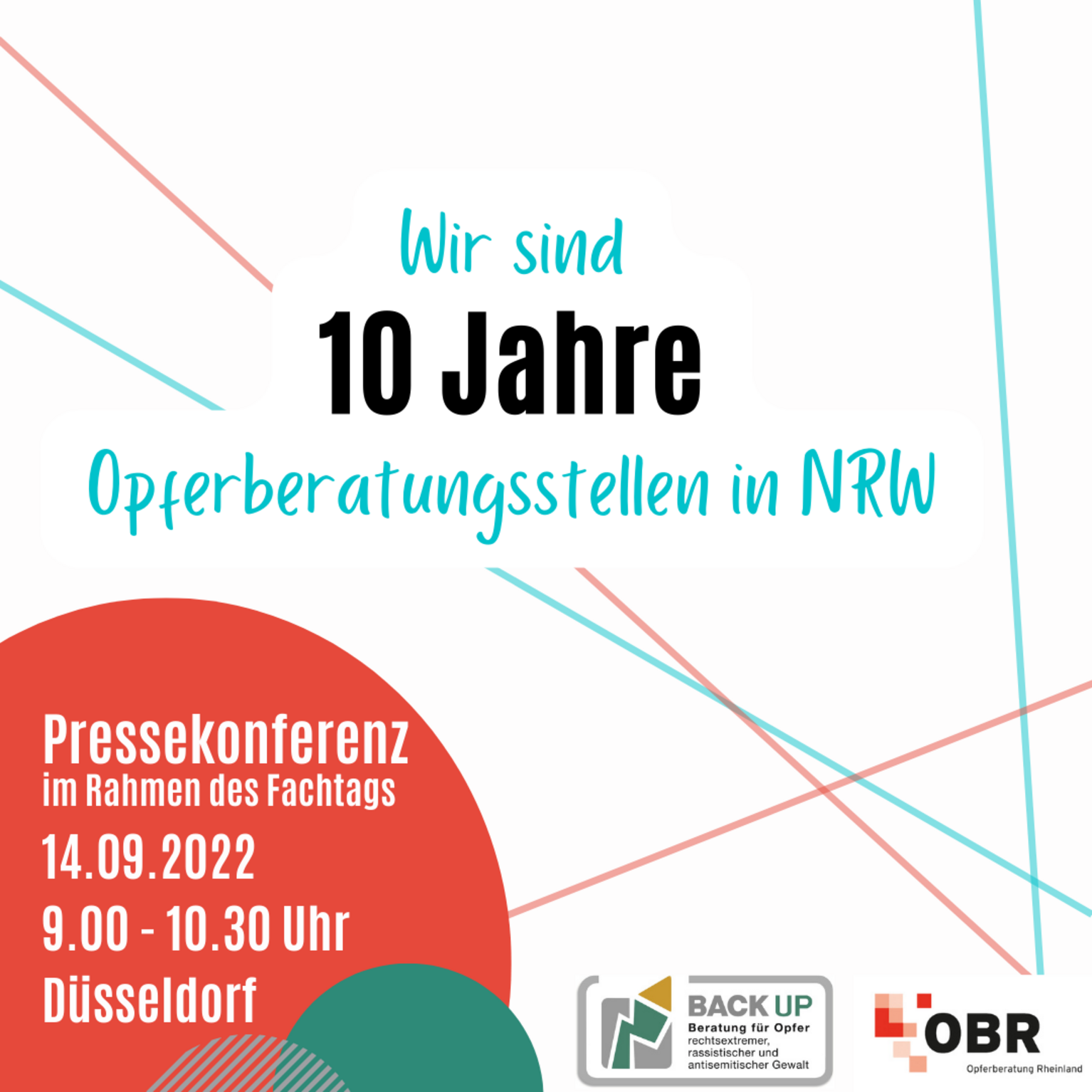 10 Jahre Opferberatung in NRW. Pressekonferenz im Rahmen des Fachtags am 14.09.20222 von 9:00 bis 10:30 Uhr in Düsseldorf.