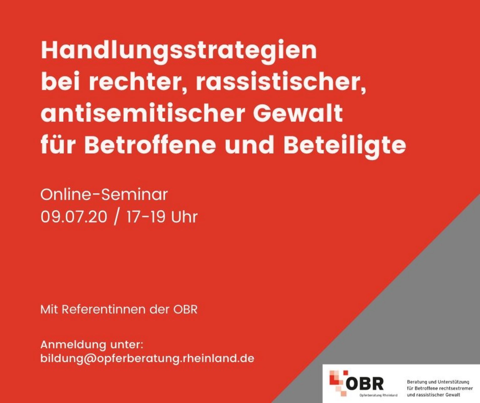 Online-Seminar: Handlungsstrategien bei rechter, rassistischer und antisemitischer Gewalt für Betroffene und Beteiligte Online-Seminar: Handlungsstrategien bei rechter, rassistischer und antisemitischer Gewalt für Betroffene und Beteiligte