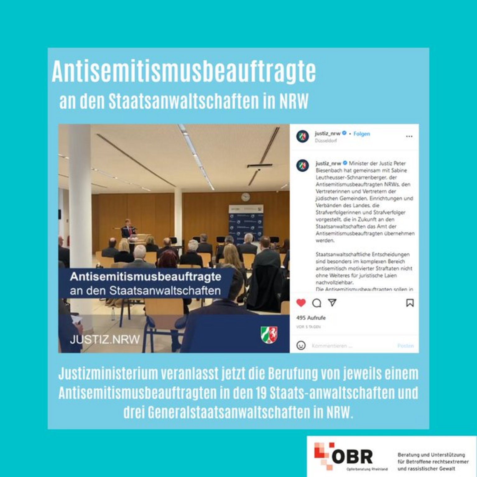 Antisemitismusbeauftragte an den Staatsanwaltschaften in NRW: Justizministerium veranlasst jetzt die Berufung von jeweils einem Antisemitismusbeauftragten in den 19 Staats-anwaltschaften und drei Generalstaatsanwaltschaften in NRW. Foto des Justizministeriums des Landes NRW.