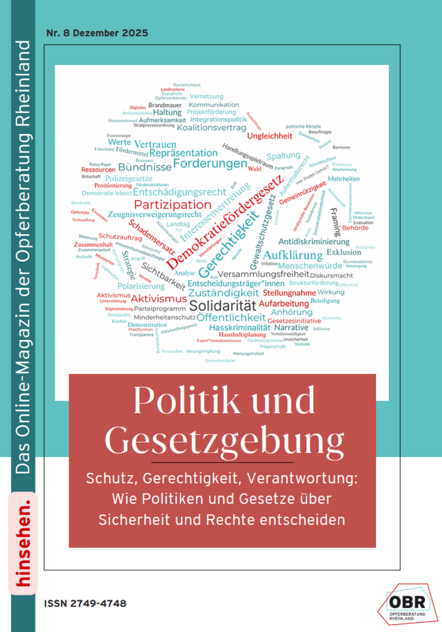 Cover Magazin Nr. 8 OBR. Themenschwerpunkt: Politik und Gesetzgebung.