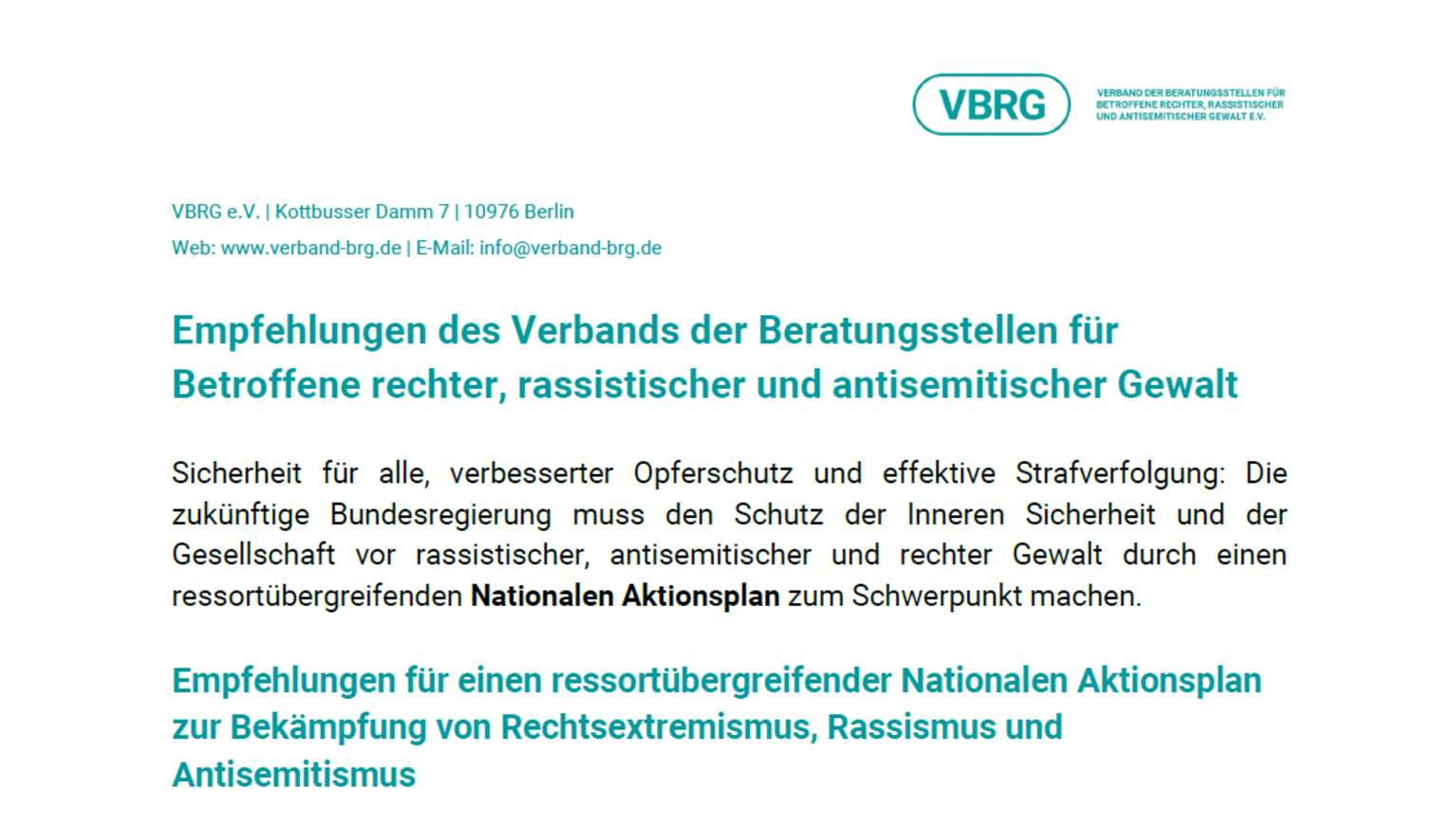Nationaler Aktionsplan Empfehlungen VBRG
