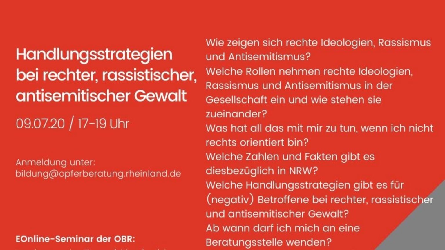 Online-Seminar: Handlungsstrategien bei rechter, rassistischer und antisemitischer Gewalt für Betroffene und Beteiligte