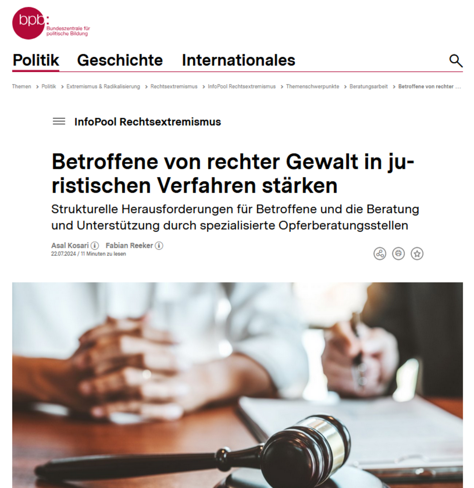 Veröffentlichung: Betroffene von rechter Gewalt in juristischen Verfahren stärken.