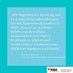 „Wir begrüßen die Berufung von 22 Antisemitismusbeauftragen bei den Staatsanwaltschaften in NRW. Dies ist ein wichtiger Schritt, um Betroffene antisemitisch motivierter Straftaten zu stärken und strukturellem Antisemitismus effektiver begegnen zu können." Fabian Reeker, Leiter der Opferberatung Rheinland. Logo der Opferberatung Rheinland.